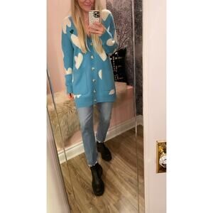 Kerri Rosenthal Poppy's Imperfect Heart Cashmere Cardigan Blue Size Small/Medium